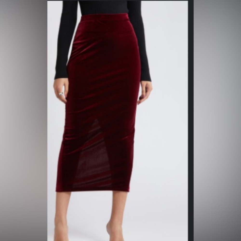Elegant Velour Midi Skirt in Deep Red